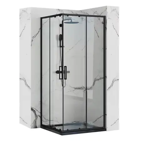 Cabine de dus patrate - Cabina dus cu cadita de dus patrata si usi glisante Rea Punto 90x90 negru mat