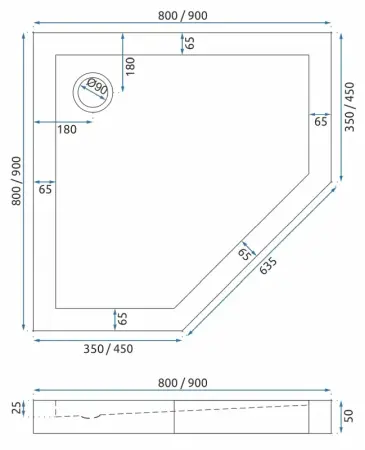 Cabina dus cu cadita de dus pentagonala Rea Diamond cu usa batanta 80x80 negru - alb [8]