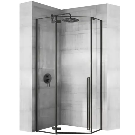 Cabine dus - Cabina dus cu cadita de dus pentagonala Rea Diamond cu usa batanta 80x80 negru - alb