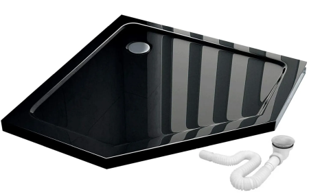Cabina dus cu cadita de dus pentagonala Rea Hex cu usa batanta 90×90 negru mat [3]