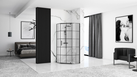 Cabina dus cu cadita de dus pentagonala Rea Hex cu usa batanta 90x90 negru - alb [3]