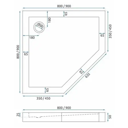 Cabina dus cu cadita de dus pentagonala si usa batanta Rea Diamond 90x90 auriu - negru [2]