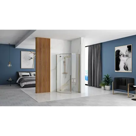 Cabina dus cu cadita de dus pentagonala si usa batanta Rea Diamond 90x90 auriu - negru [5]