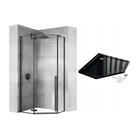 Cabina dus cu cadita pentagonala Rea Diamond cu usa batanta 90x90 negru [1]