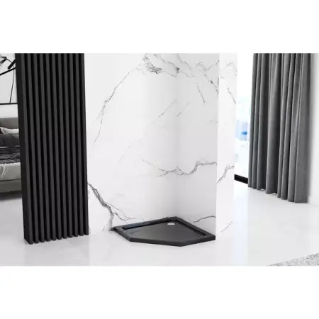 Cabina dus cu cadita pentagonala Rea Diamond cu usa batanta 90x90 negru [4]