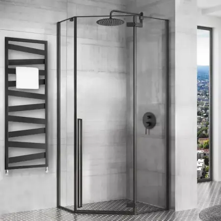 Cabine dus - Cabina dus cu cadita pentagonala Rea Diamond cu usa batanta 90x90 negru