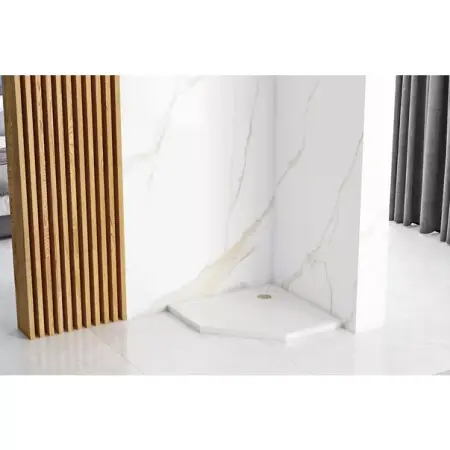 Cabina dus cu cadita pentagonala Rea Diamond negru cu usa batanta 90x90 alb [3]
