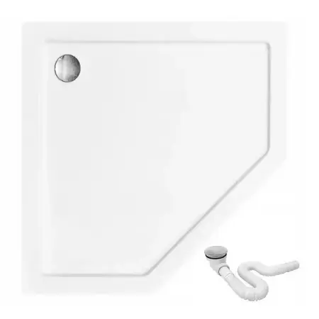 Cabina dus cu cadita pentagonala Rea Diamond negru cu usa batanta 90x90 alb [9]