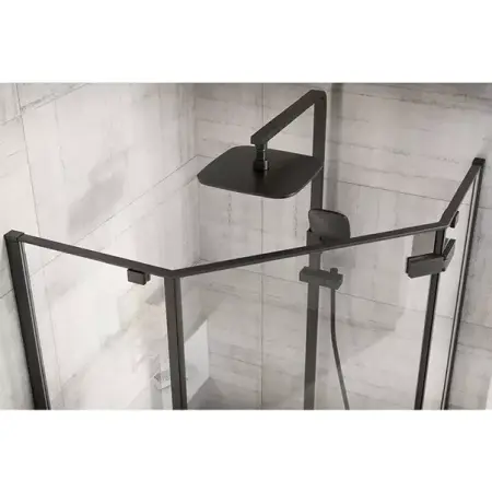 Cabina dus cu cadita pentagonala Rea Diamond negru cu usa batanta 90x90 alb [5]