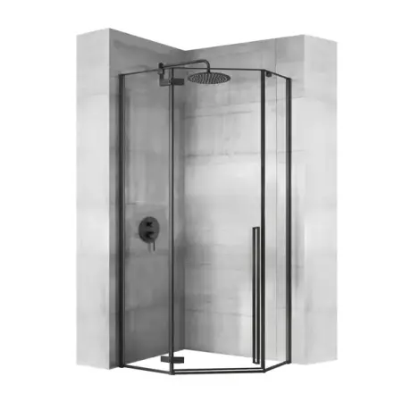 Cabina dus cu cadita pentagonala Rea Diamond negru cu usa batanta 90x90 alb [8]