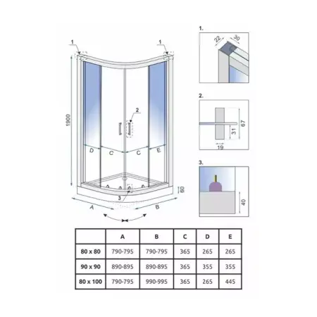 Cabina dus cu cadita semirotunda Rea Look cu doua usi culisante 80x100 crom lucios stanga [7]