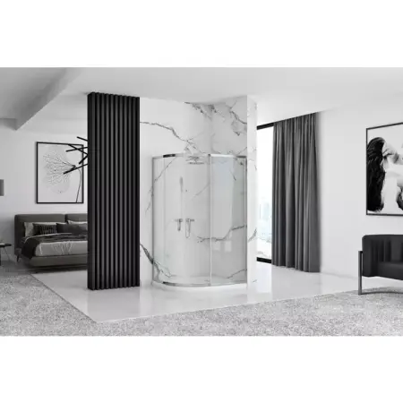 Cabina dus cu cadita semirotunda Rea Look cu doua usi culisante 80x100 crom lucios stanga [2]