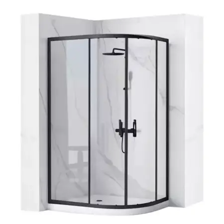 Cabine de dus semirotunde - Cabina dus cu cadita semirotunda Rea Look cu doua usi culisante 80x100 negru mat stanga