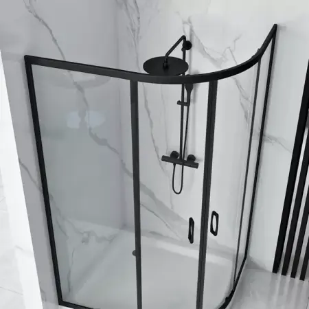Cabina dus cu cadita semirotunda Rea Look cu doua usi culisante 80x100 negru mat stanga [2]