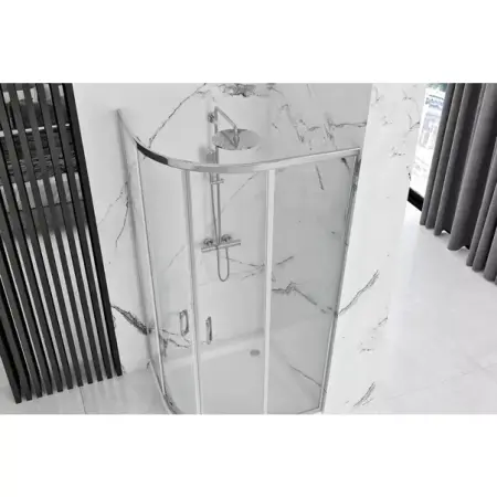 Cabina dus cu cadita semirotunda Rea Look cu doua usi culisante 90x90 crom lucios [2]