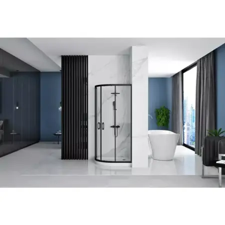 Cabina dus cu cadita semirotunda Rea Look cu doua usi culisante 90x90 negru mat [4]