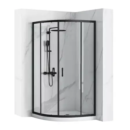 Cabina dus cu cadita semirotunda Rea Look cu doua usi culisante 90x90 negru mat [1]