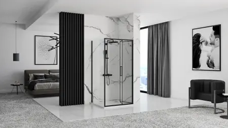 Cabina dus de colt Rapid Fold Negru 90x80cm, Rea [3]