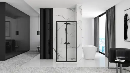 Cabina dus de colt Rapid Fold Negru 90x80cm, Rea [4]