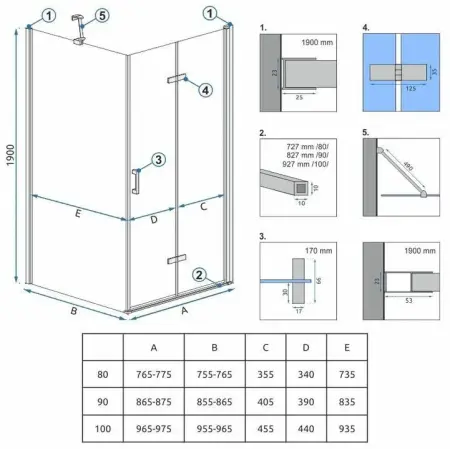 Cabina dus Molier Crom 100x80cm, Rea [4]