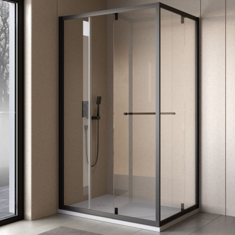 Cabine dus - Cabina dus patrata cu usa glisanta rotativa KolpaSan Stellar DW 90x90 cm, negru mat