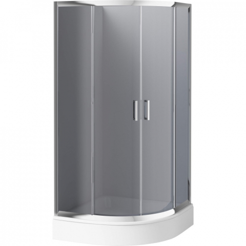 Cabine dus - Cabina dus semirotunda cu usi glisante Deante Funkia 80x80xH170 cm, profil crom, geam gri
