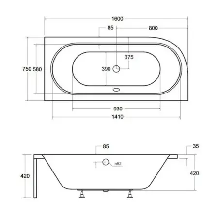 Cada asimetrica Besco Avita 160x75 cm alb lucios cu montaj dreapta [2]
