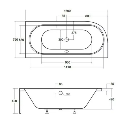 Cada asimetrica Besco Avita 160x75 cm alb lucios cu montaj dreapta [2]