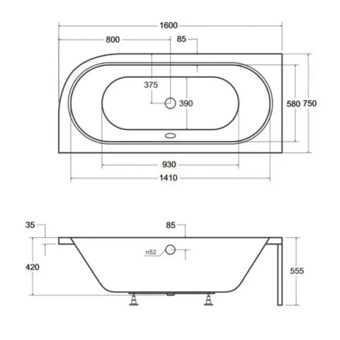 Cada asimetrica Besco Avita 160x75 cm alb lucios cu montaj stanga [2]