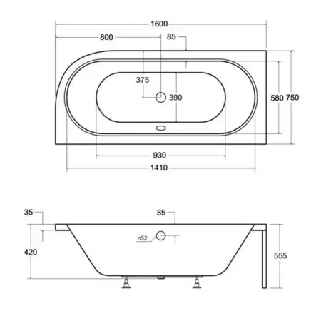 Cada asimetrica Besco Avita 160x75 cm alb lucios cu montaj stanga [2]