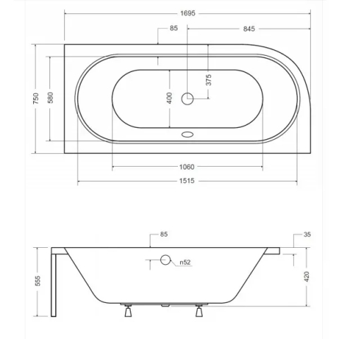 Cada asimetrica Besco Avita 170x75 cm dreapta [2]