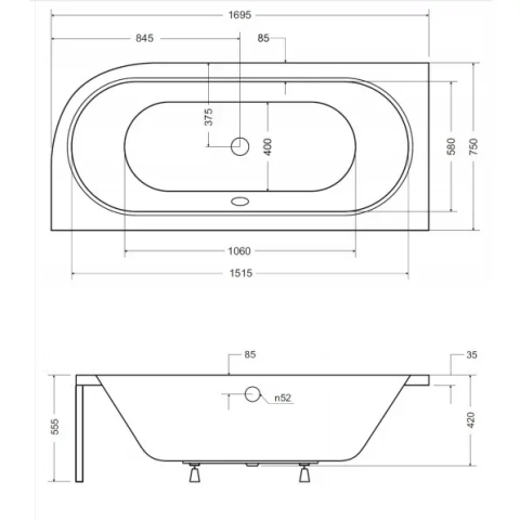 Cada asimetrica Besco Avita 170x75 stanga [2]