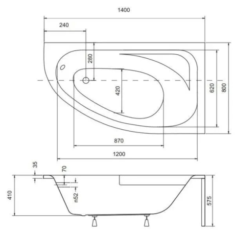 Cada asimetrica Besco Cornea 140x80 cm montaj dreapta [1]