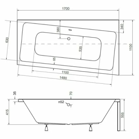 Cada asimetrica Besco Infinity 170x110 cm dreapta [3]