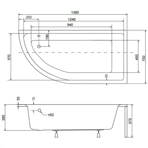 Cada asimetrica Besco Praktika 140x70 cm montaj dreapta [2]