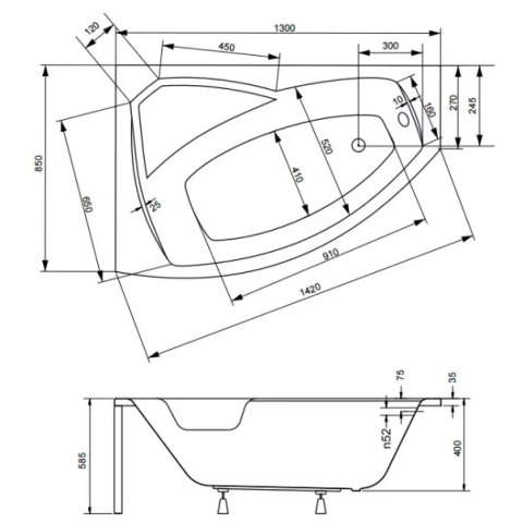 Cada asimetrica Besco Rima 130x85 cm montaj dreapta [1]