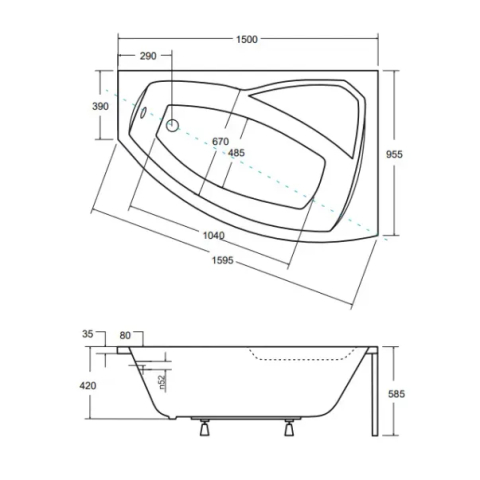 Cada asimetrica Besco Rima 140x90 cm montaj dreapta [2]