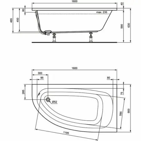 Cada asimetrica Ideal Standard Hotline dreapta 160x90 cm [2]