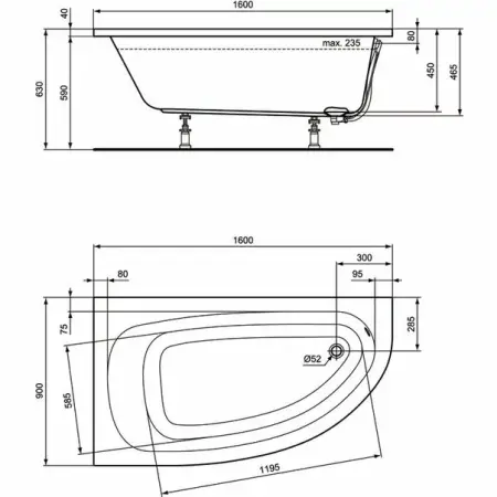 Cada asimetrica Ideal Standard Hotline stanga 160x90 cm [2]