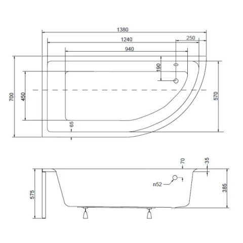 Cada Besco Praktika asimetrica 140x70 cm montaj stanga [2]