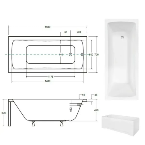 Cada dreptunghiulara Besco Optima 150x70cm montaj cu panouri [1]
