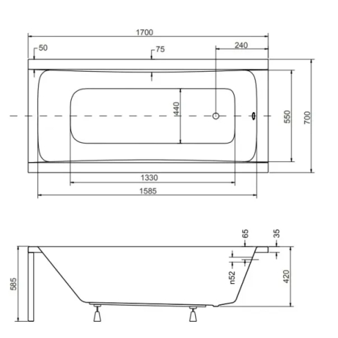 Cada dreptunghiulara Besco Optima 160x70 cm montaj cu panouri [1]