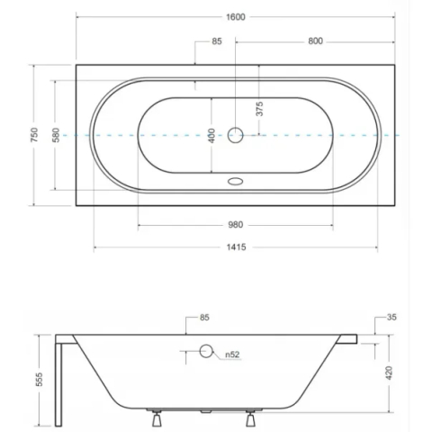 Cada dreptunghiulara Besco Vitae 160x75 cm [2]