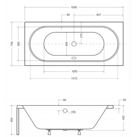 Cada dreptunghiulara Besco Vitae 170x75 cm [2]