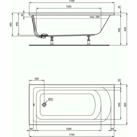 Cada dreptunghiulara Ideal Standard Hotline 170x80 cm [3]