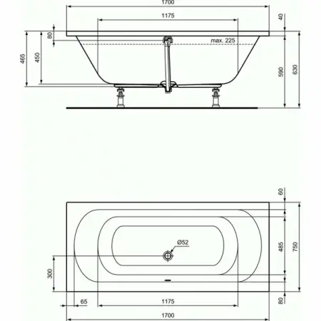 Cada dreptunghiulara Ideal Standard Hotline Duo 170x75 cm [3]