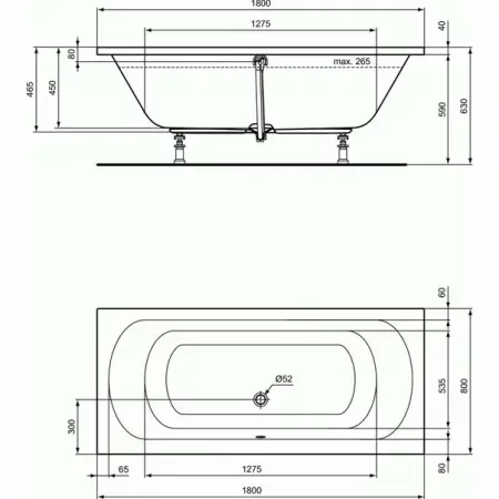 Cada dreptunghiulara Ideal Standard Hotline Duo 180x80 cm [3]