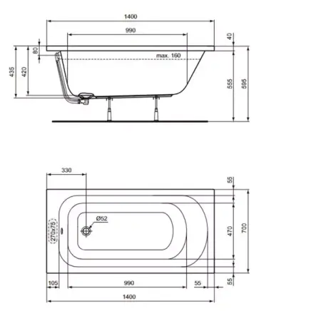 Cada dreptunghiulara Ideal Standard Simplicity 140x70 cm [2]