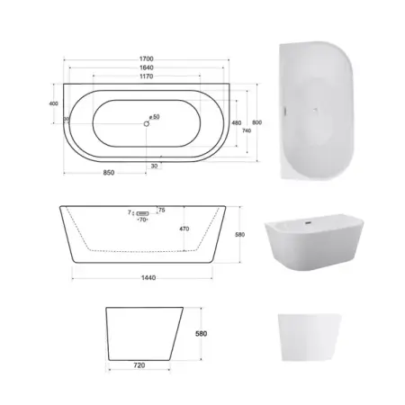Cada freestanding BTW Besco Vica 170x80 cm alb [2]