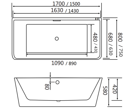 Cada freestanding Calypso lipita de perete 170x80 cm [1]